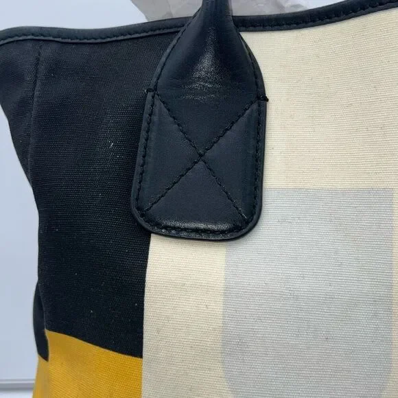 Authentic BALLY Vintage Canvas Leather Tote Hand Bag Color Block